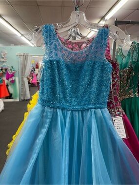 Sherri Hill Girls Blue Beaded Tulle Formal Dress